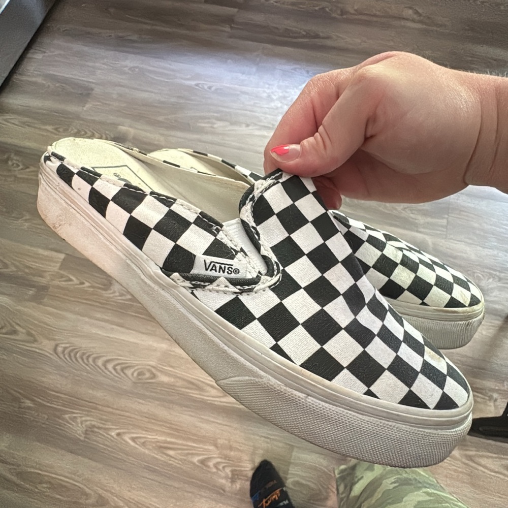 Vans Women's Black and White Checkered Slip-On Shoes